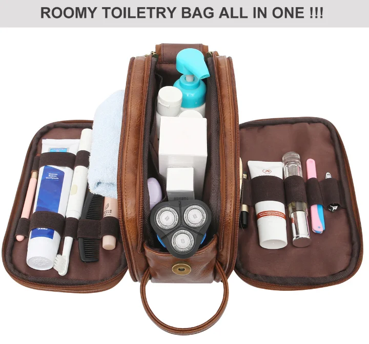 Wholesale Personalized Custom Dopp Kit Organizer Travel Shaving Genuine Leather Cosmetic Bag Toiletry Bag for Men