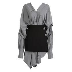 2021 Irregular V-neck Fashionable Suit Dress Women Long Sleeve + Half-length Short Skirt Two-piece Autumn Dress 486