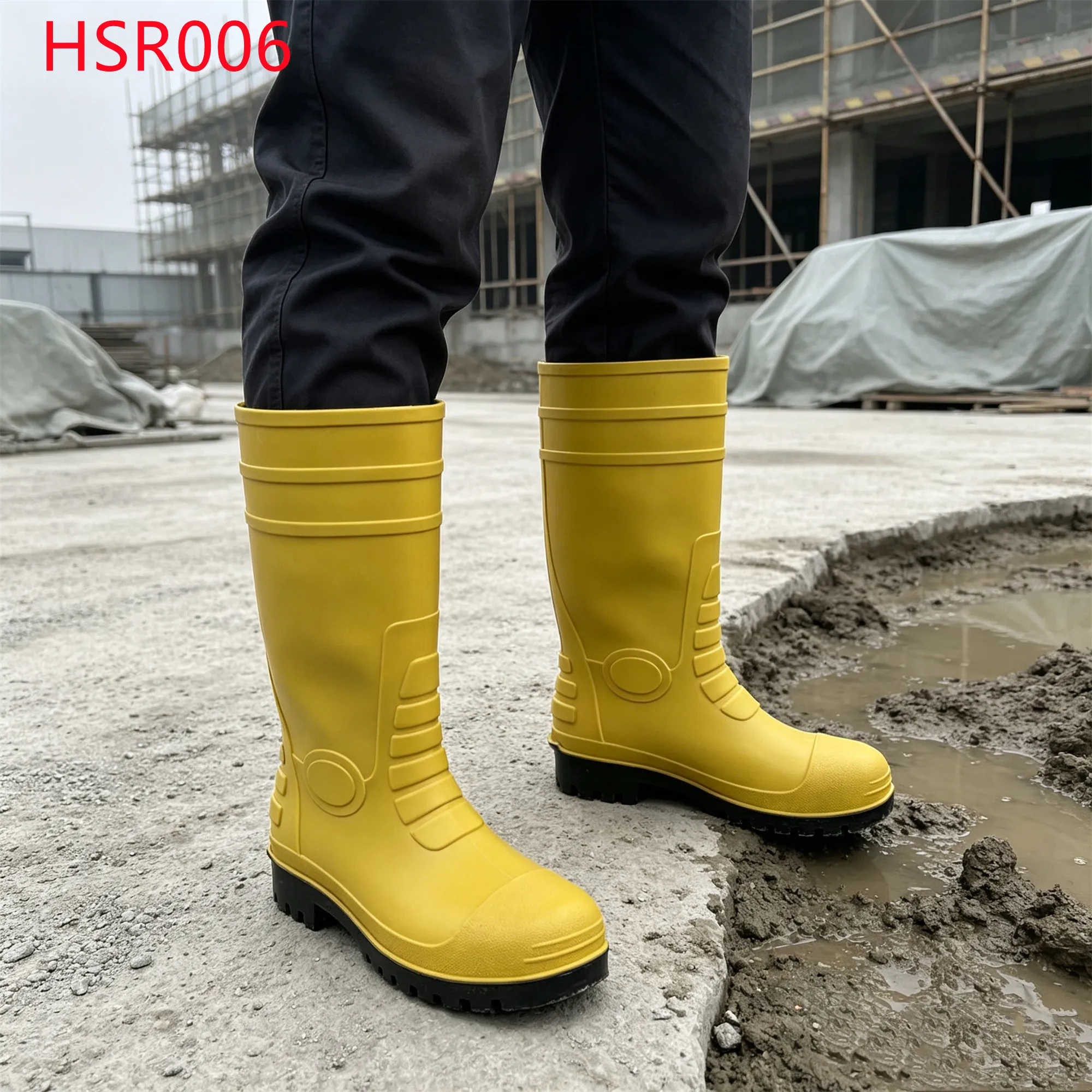 LXG,Construction Site Anti-hit Yellow/white/pink Hua Singh Gumboots Weather-sealed One-piece Molded PVC Safety Rain Boots HSR006