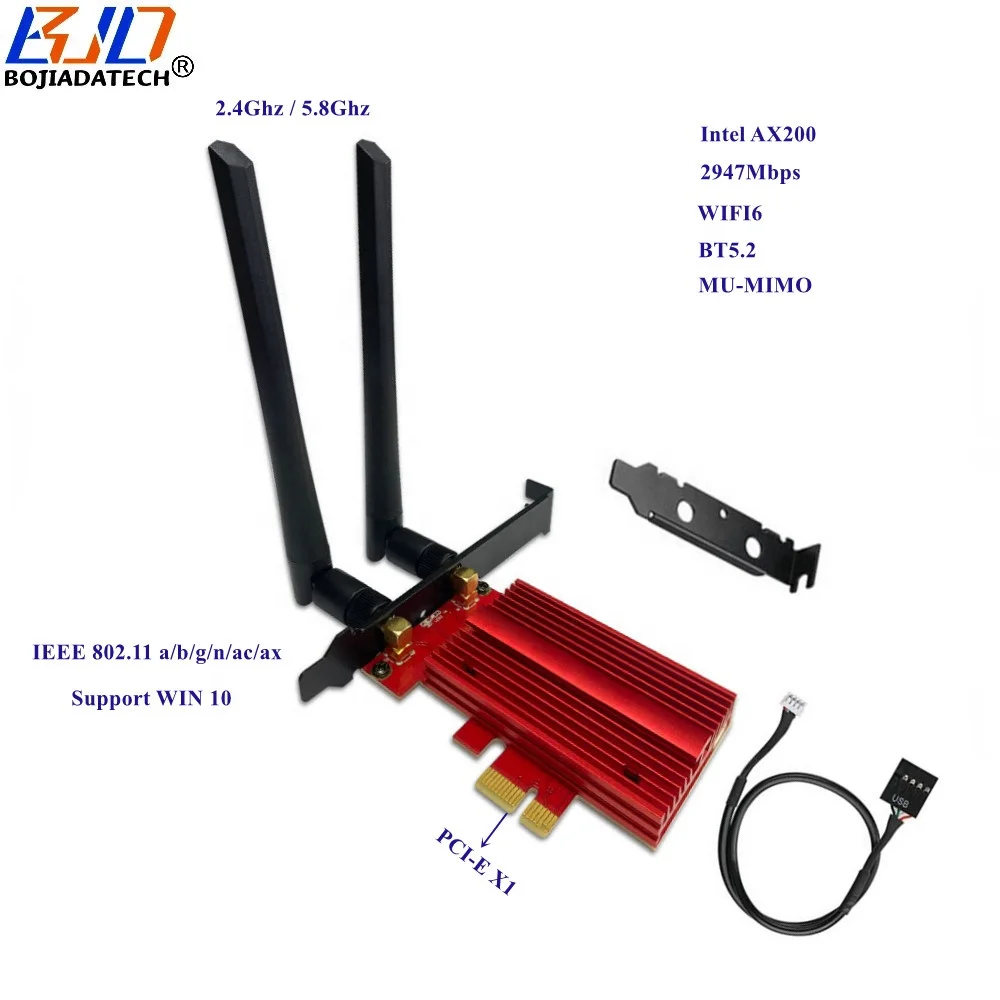 2974mbps 2.4g 5.8g Mu-mimo Bt5.2 Wifi6 Wifi Adapter Pci-e 1x Wireless  Network Card With 2 Antennas Ax200 For Gaming Pc Computer - Buy Wifi  Adapter Pci-e 1x Wireless Network Card With 2 Antennas,2.4g