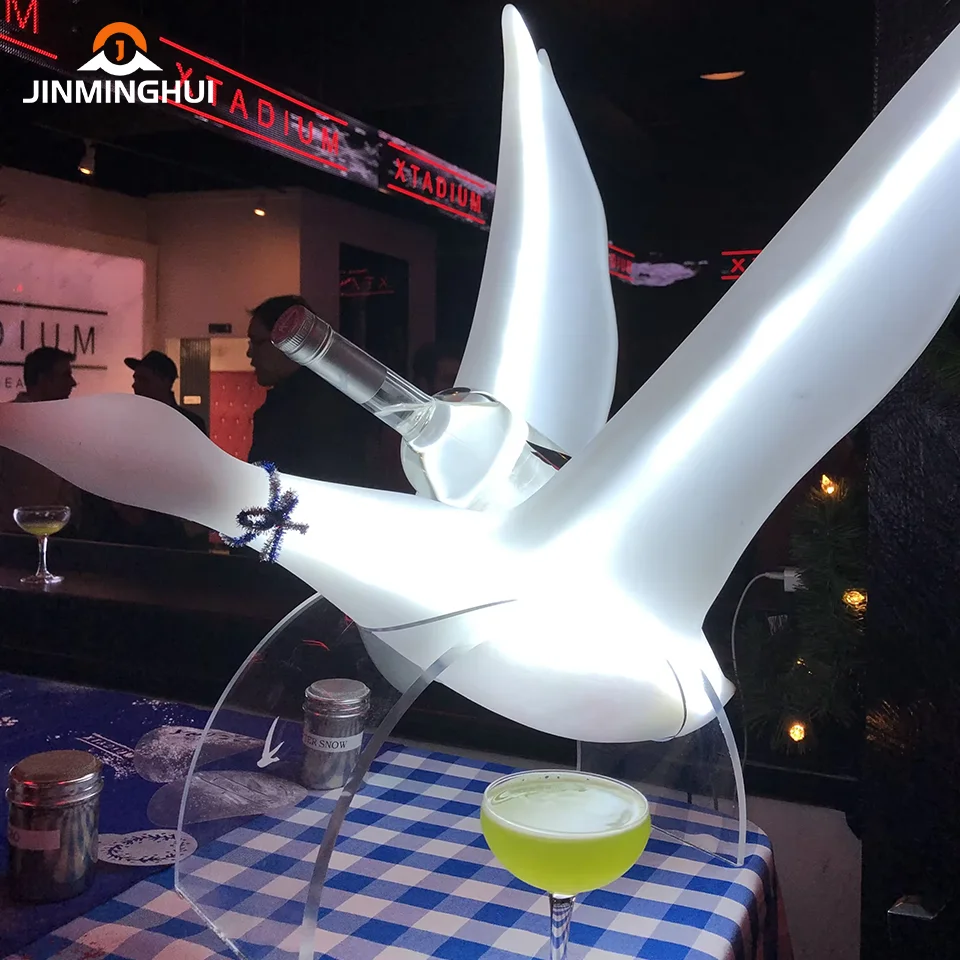 Custom Logo White Grey LED Glorifier Acrylic Bird Goose Shape Vodka Bottle Presenter for Advertising Party Display Racks