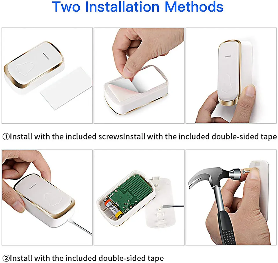 Daytech DB22 Wireless Smart Dingdong Home Doorbell Wholesale 1 Transmitter 2 Receiver Doorbell Chime Speaker Customize Sound