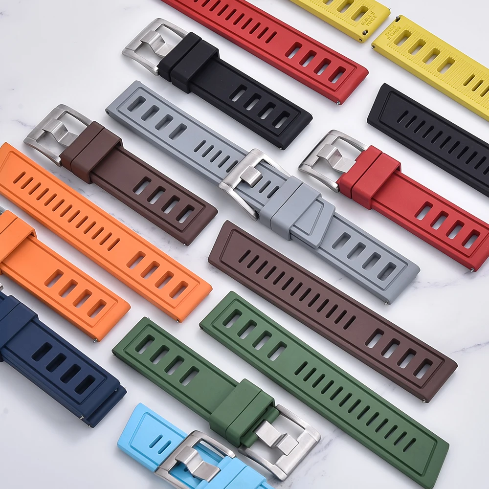 YISIWERA 20mm 22mm Extremos Curvos Goma Silicona Correas de Reloj Durable Reunión Carreras Dos