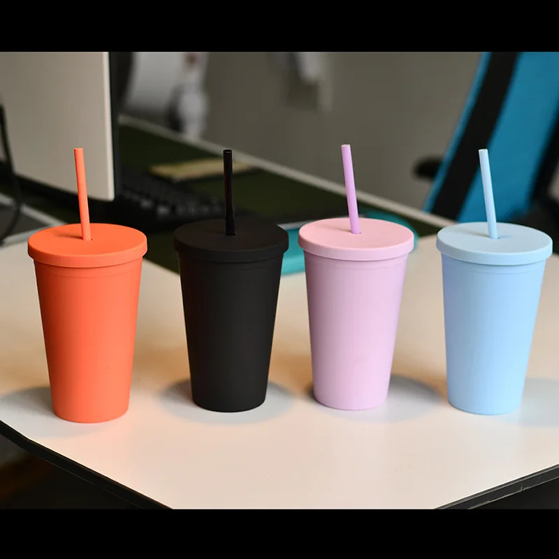 wholesale 16oz bpa free double wall matte acrylic tumbler plastic black  tumblers cups tumbler cups in bulk with lids and straw