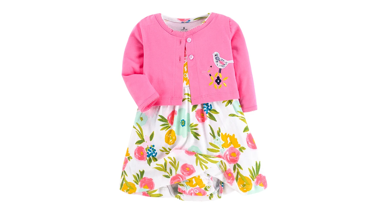 Wholesale Baby Clothes 2piece Floral Bodysuit Dress Set 100 Cotton Baby Girl Dress Set For