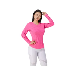 Women's Long Sleeve Yoga Top with Pink Summer Essentials for Fitness Breathable Sports Top with Front Logo Women Gym Yoga Wear
