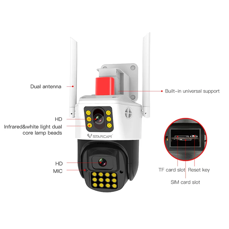 Vstarcam 4G Fire Detection Dual Lens Home Security Camera Smoke Alarm Fire Point Recognition Ip Camera Sim Card Network FG663DR