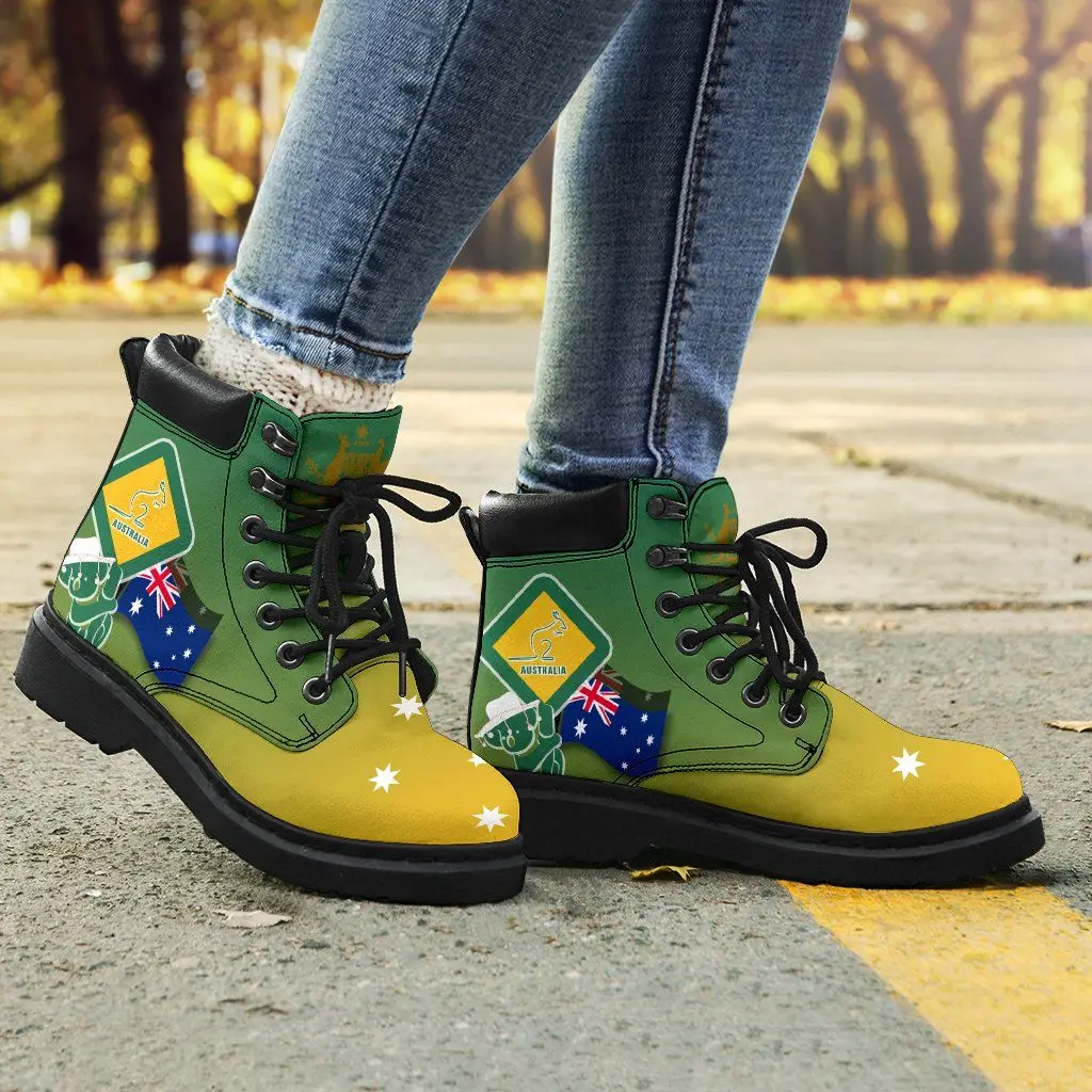 Aus Flag and Coat of Arms Boots Kangaroo and Walking Style Boots Custom Shoes with Sublimation Technology Leather High Top Shoes