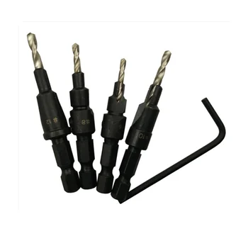 1/4 hex shank taper hole drill woodworking countersink drill with screw reaming drill 4pcs/set
