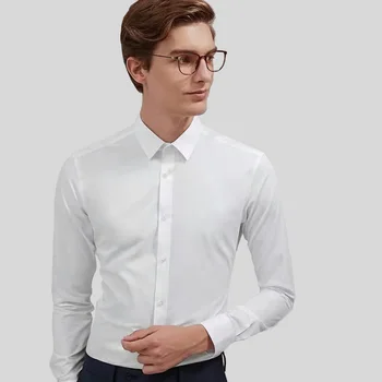 Wholesale Men's Business Twill Cotton Free Iron Long Sleeve White Men's Dress Shirt