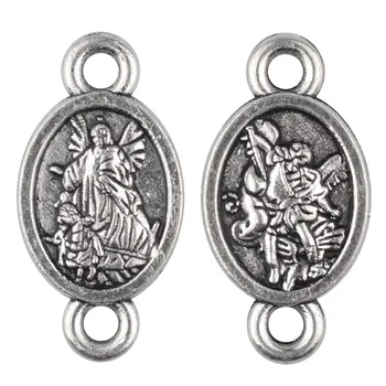 Two Hole Connect Pendant Religious Alloy Guardian Angel and St Michael Rosary Medal