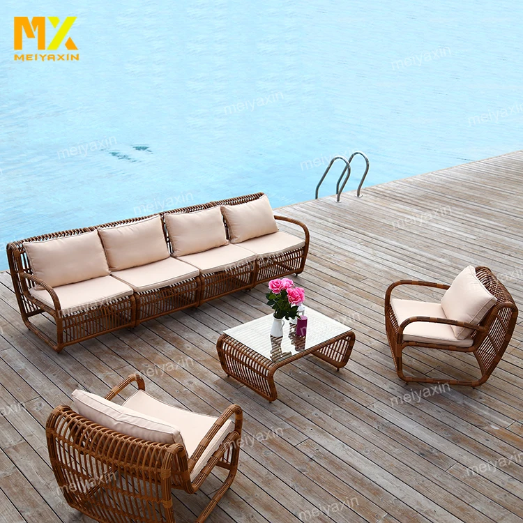 High quality waterproof brown plastic woven wicker outdoor rattan furniture