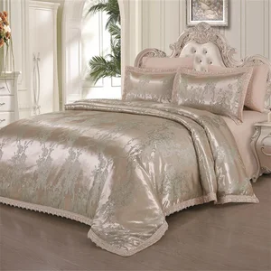 Factory Wholesale Luxury Woven Printed Microfiber Shinny Jacquard Lace 6pcs Duvet Cover Set All-Season
