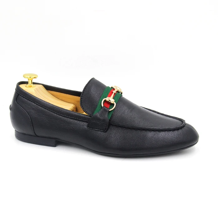 Green and red Web detail cool man calf leather fashion mens ornamented loafer shoe