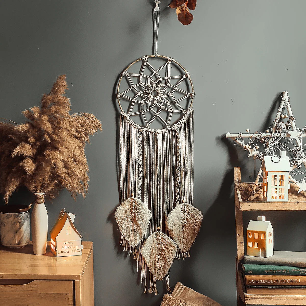 Hand-woven Macrame Wall Hanging Dream Catcher Tapestry Bohemian Home Decor New 