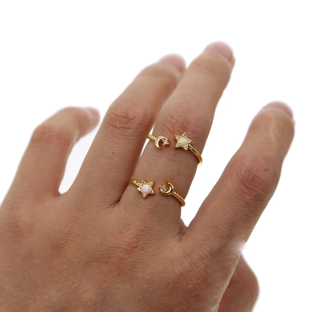 Promotion Sun Moon Star Shaped Open Jewelry Midi Gold Plated Elegance Thin Sweet Women Girl Opal Cute Ring