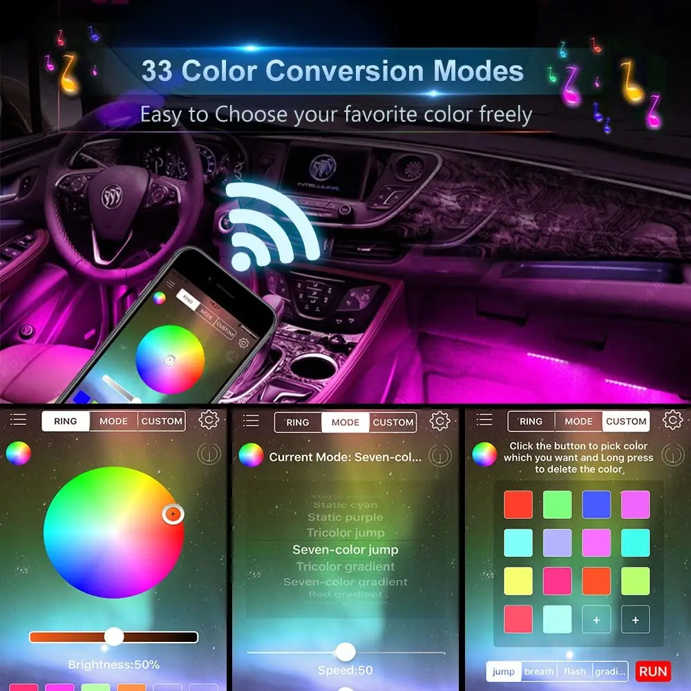 auto führte streifen lichter 4pcs 48 led-app controller innen lichter multi  farbe musik unter strich beleuchtung