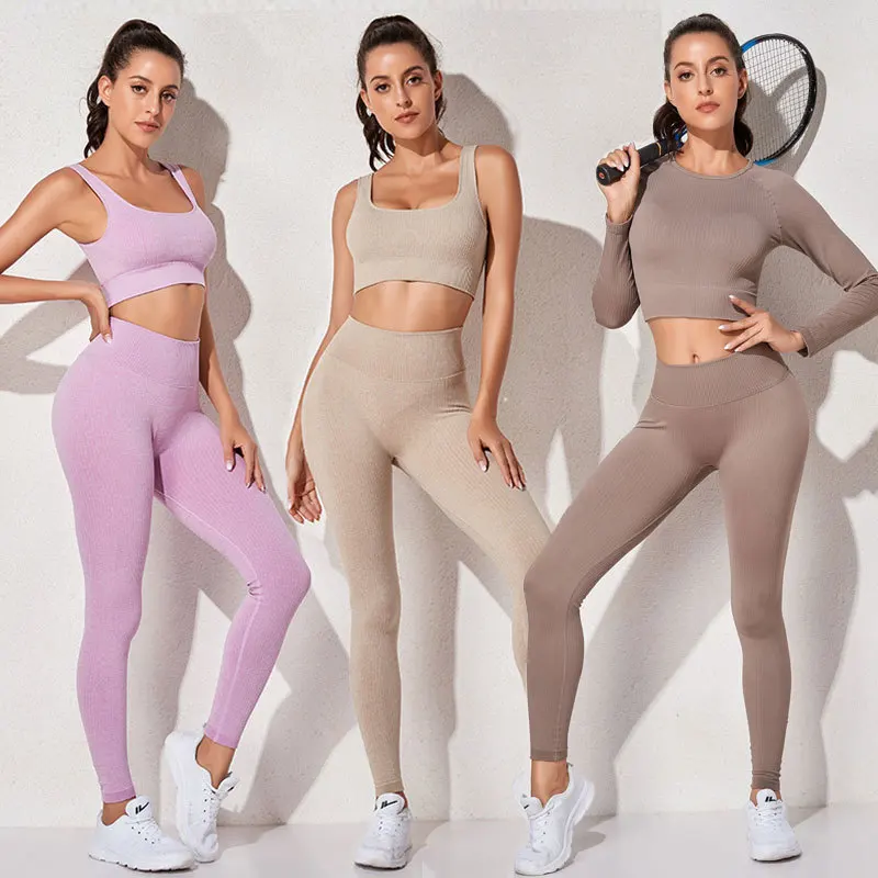 Women Seamless 3pcs Yoga Set Sportswear Gym Workout Fitness High