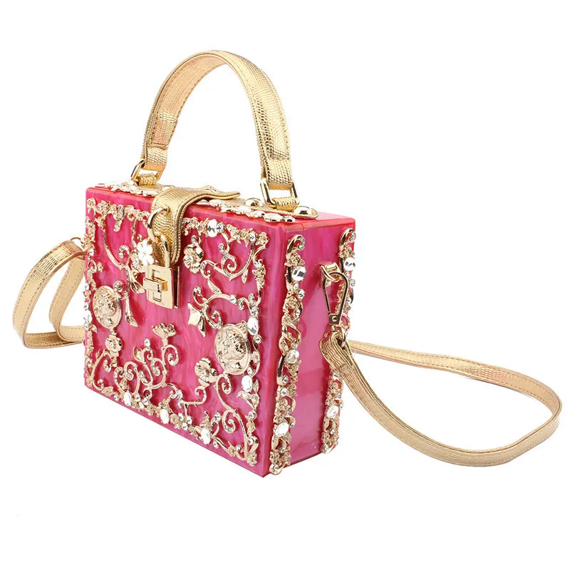 Shiratori Women Evening Clutch Bag, Acrylic Square Box Shoulder Handbags for Wedding Party Tote Purse