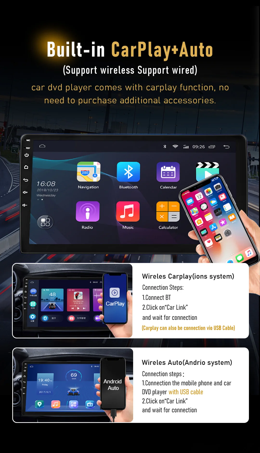 7 Inch 9 Inch 10 Inch Touch Screen Android Car Radio Universal 1 Din ...