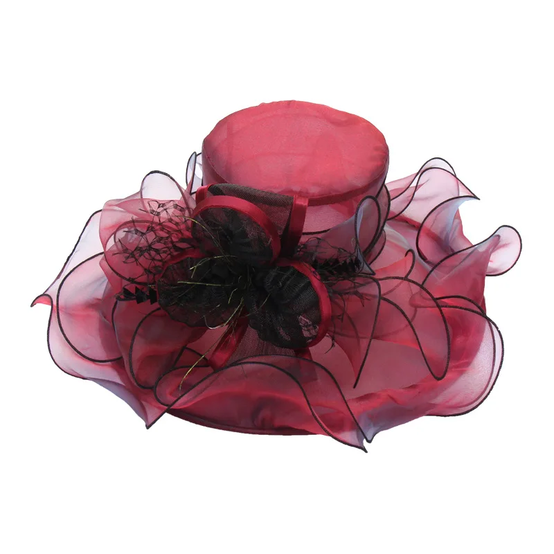 Kentucky Derby Elegant Black and Red Rose Floral Organza Hat Elegant Women main image 3
