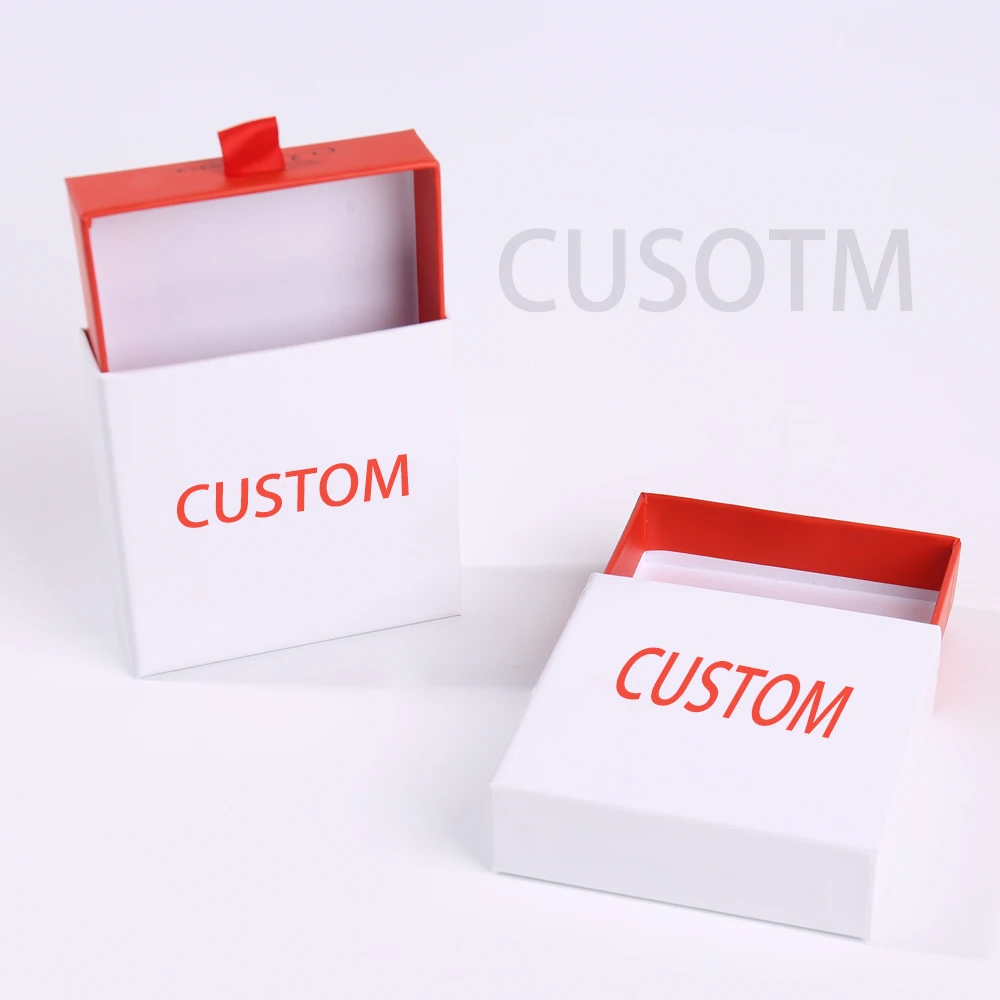 صندوق هدايا خشبي قابل للتخصيص مع شعار لمجوهرات صندوق الرسم مع بطاقة شكر ورقية مع درج منزلق لتعبئة المجوهرات