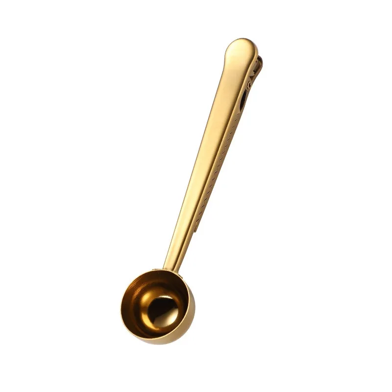 Golden Multifunction Measuring Spoon Metal Milk Powder Coffee Scoop Stainless Steel Coffee Spoon With Bag Clip for Coffee Tea