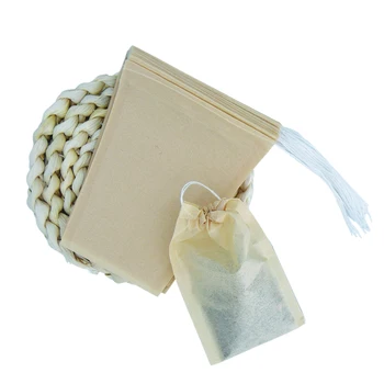 Trapezoid Shape Manila Hemp Heat Sealing Disposable Tea Bags With Draw Strings
