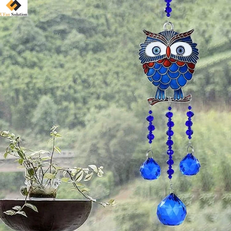 Pendentif Arbre De Vie En Cristal - Attrape-Soleil Arc-en-Ciel Pour Voiture, Jardin Ou Fenêtre - Bleu Éclatant