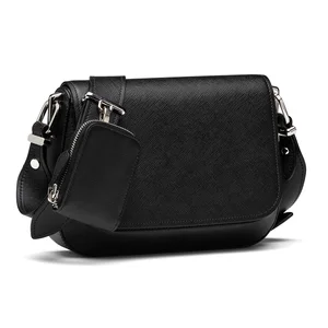 Custom Logo Black Saffiano Leather Ladies Small Crossbody Saddle Handbag Purse for Women