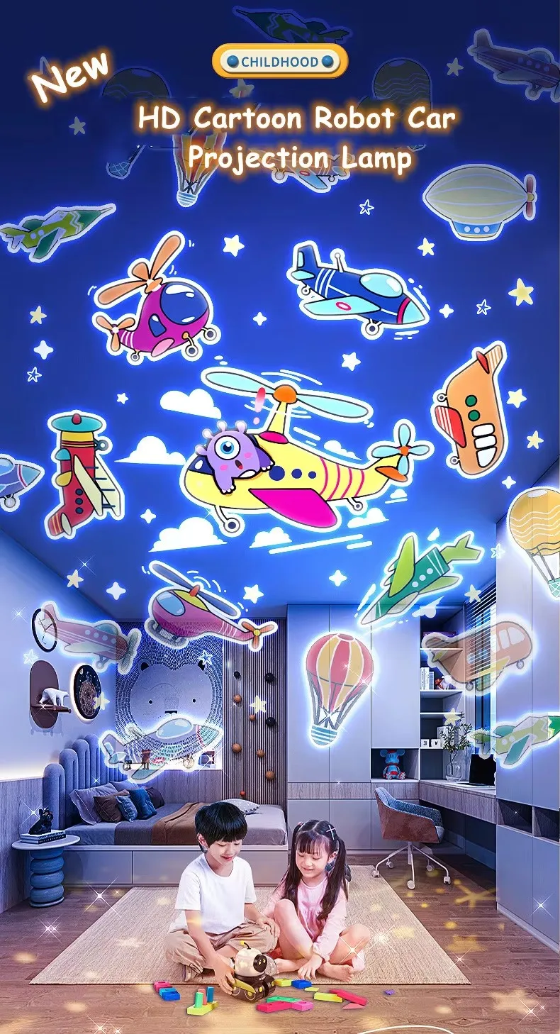机器人星空投影仪夜灯带音乐USB充电旋转发光二极管灯七彩星星婴儿礼物