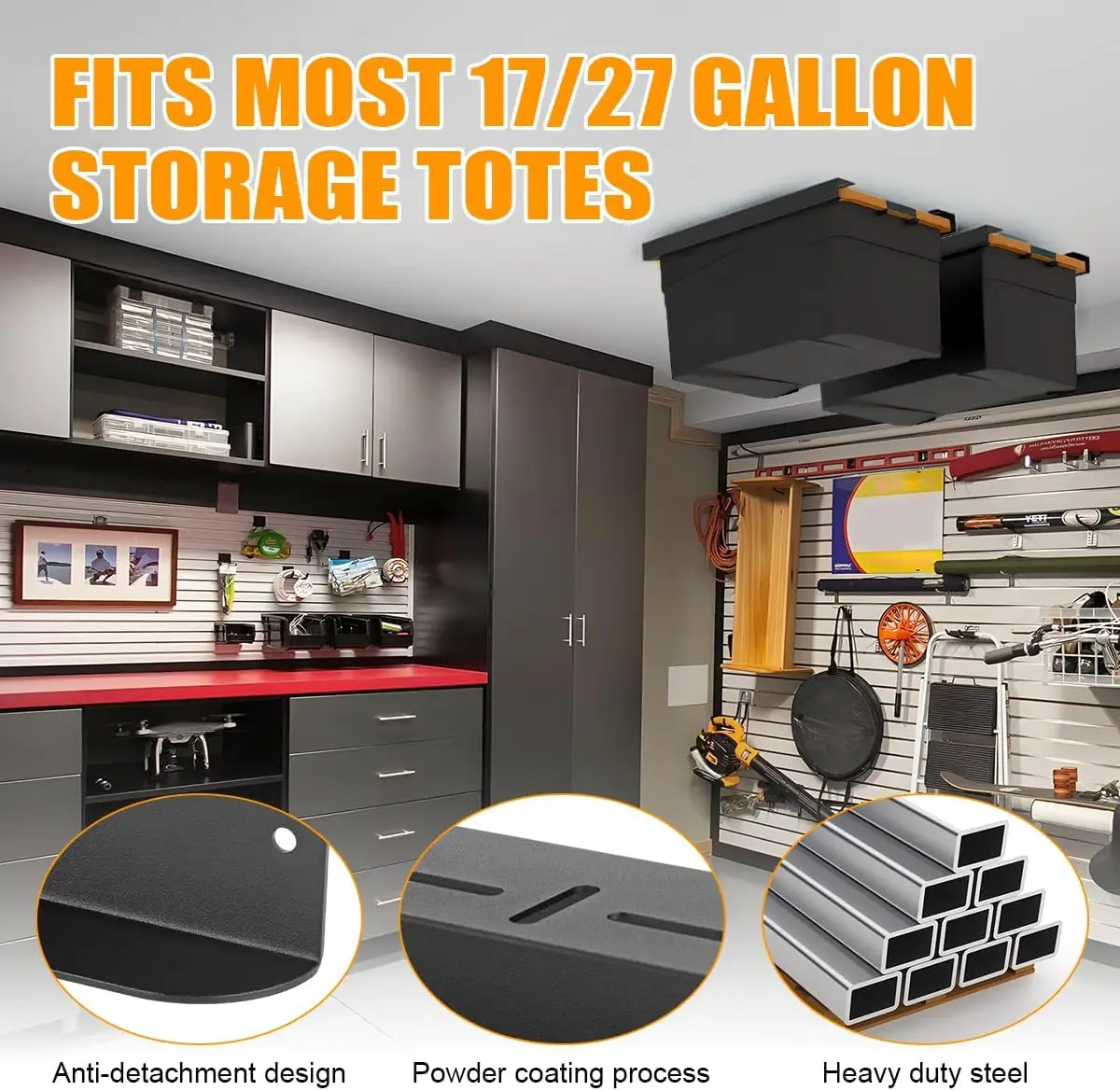Overhead Ceiling Adjustable Width Orientation Garage Storage Bins Bracket Rack