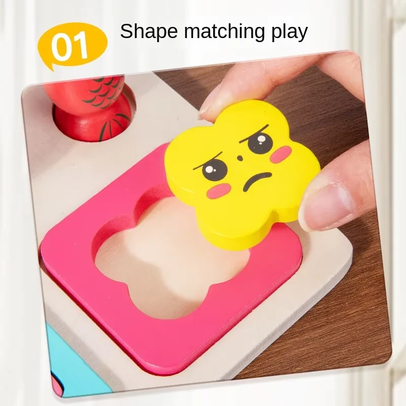 Montessori-inspirierte Holz-Sortier- und Stapelbausteine Puzzles 3-in-1 Angelspiel für Babys Kleinkinder Frühkindliches Lernspielzeug