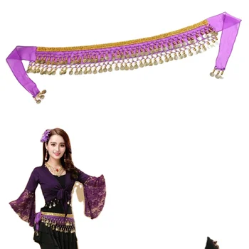Women's Sweet Indian Belly dance Hip Scarf with Gold Coins Skirts Wrap Noisy