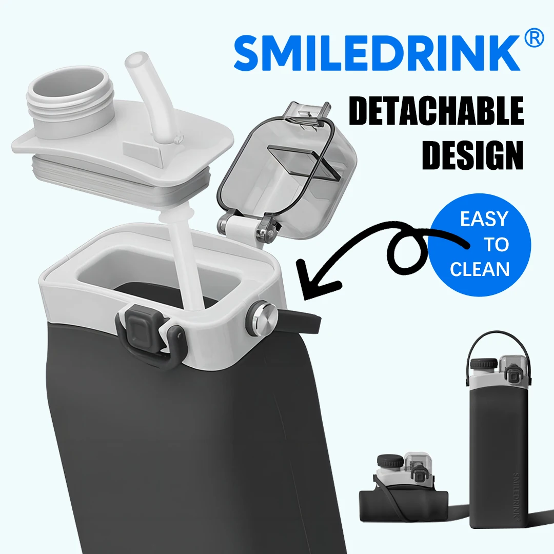 Smiledrink Leakproof Eco Friendly Approved Refillable Food Grade Reusable Tableware Silicone Drink Water Bottle for Children