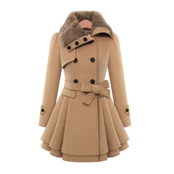New design large size winter fur collar double-breasted slim lace woman wool coat