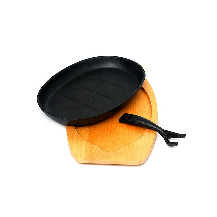 Oval Pre-seasoned Cast Iron Fajita Hot Skillet Plate Set Fry Grill ...