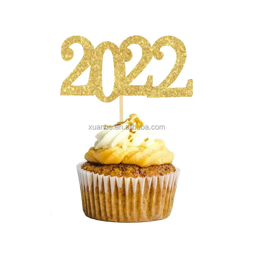 oro Decorazioni per cupcake di Capodanno 2022 Happy New Year's Eve Topper per muffin per torta da tavolo per feste decorazioni per torte 4 pezzi 