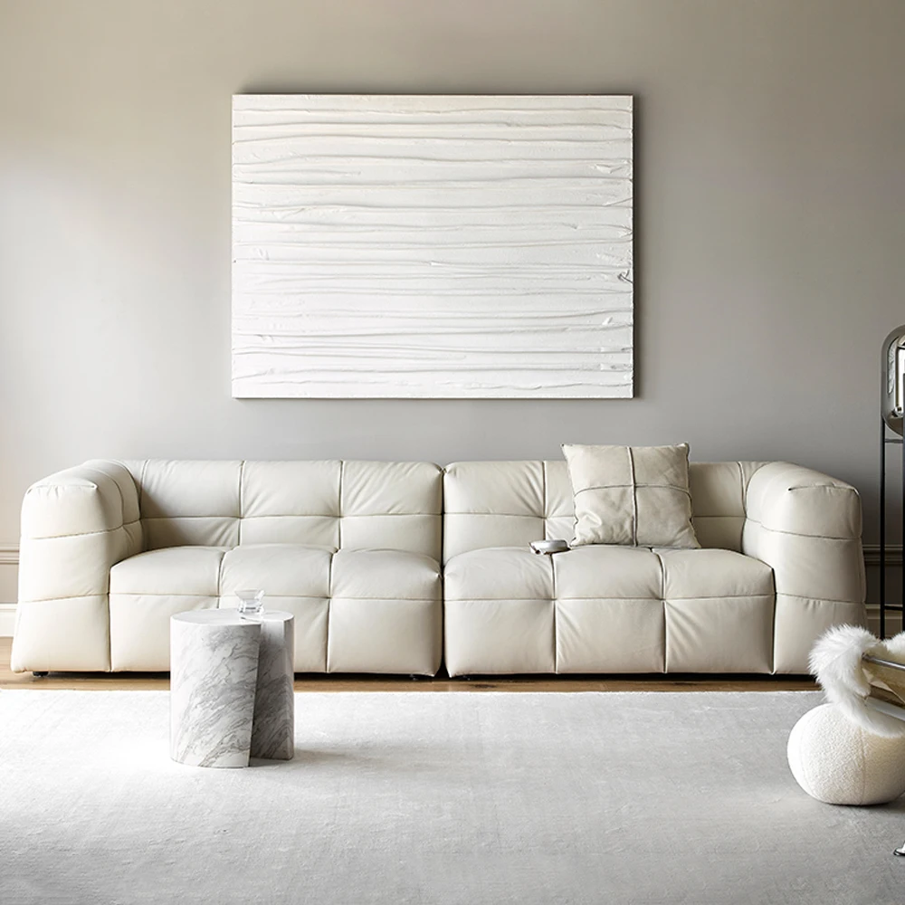 High-end Premium Black Tufting Button Nappa Leather Combination Modular Sectional  Marshmallow Sofa for Villa and Living Room