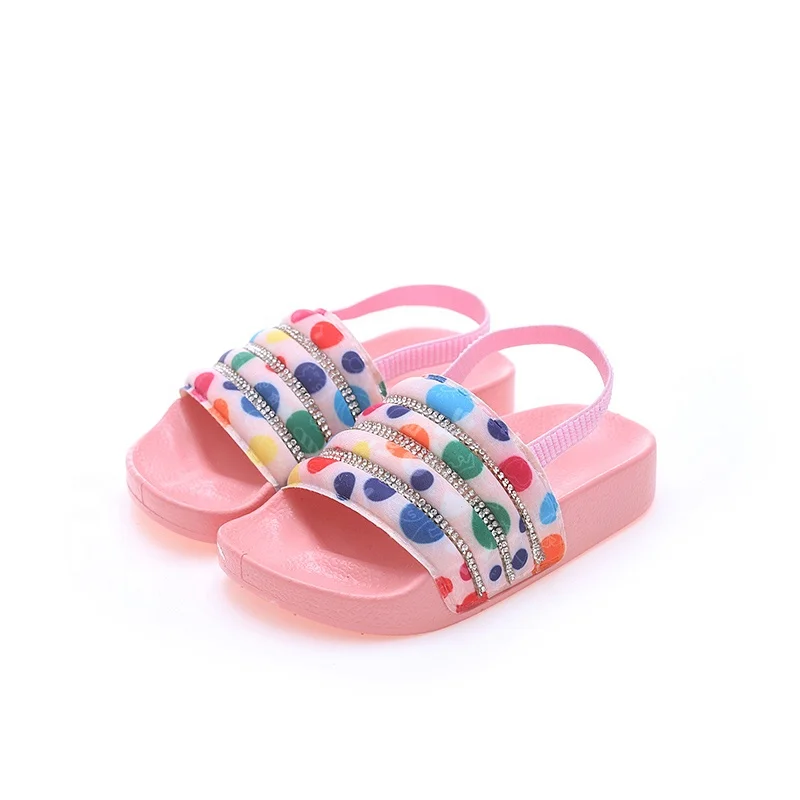 Обувь оптовая продажа детские сандалии из ПВХ тапочки летние для девочек с кристаллами алмазами блестящими радужными шлепанцами пляжные детская