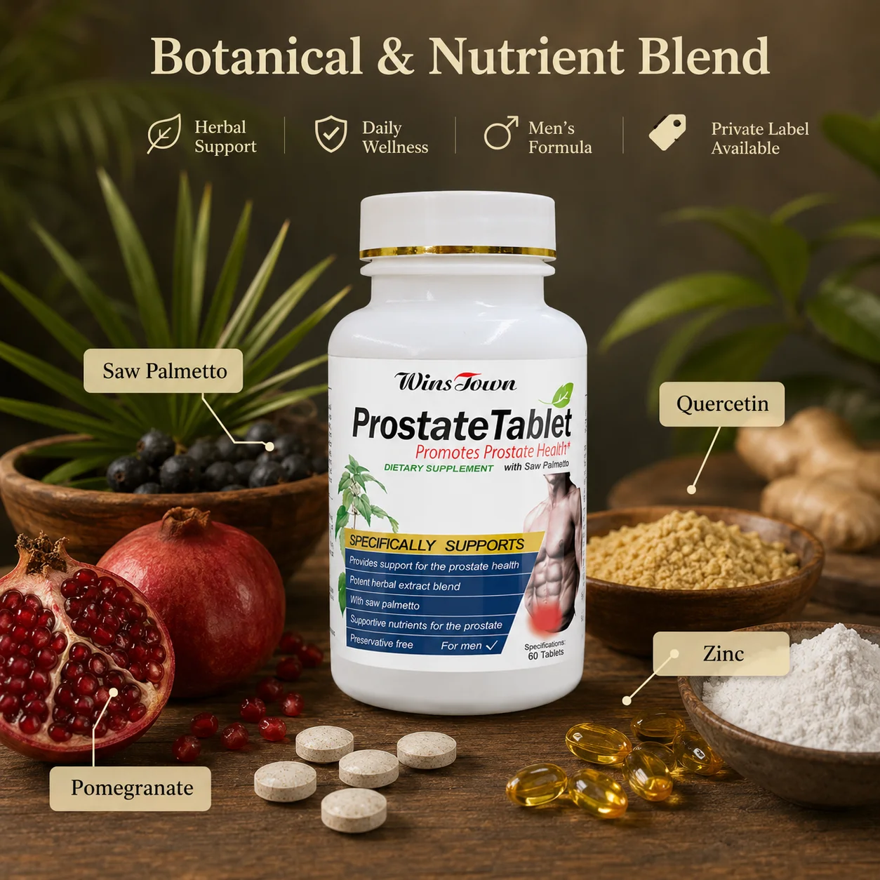 Men's Daily Wellness Dietary Supplement Tablet Adult Male Support Saw Palmetto Botanical Extract OEM ODM Private Label