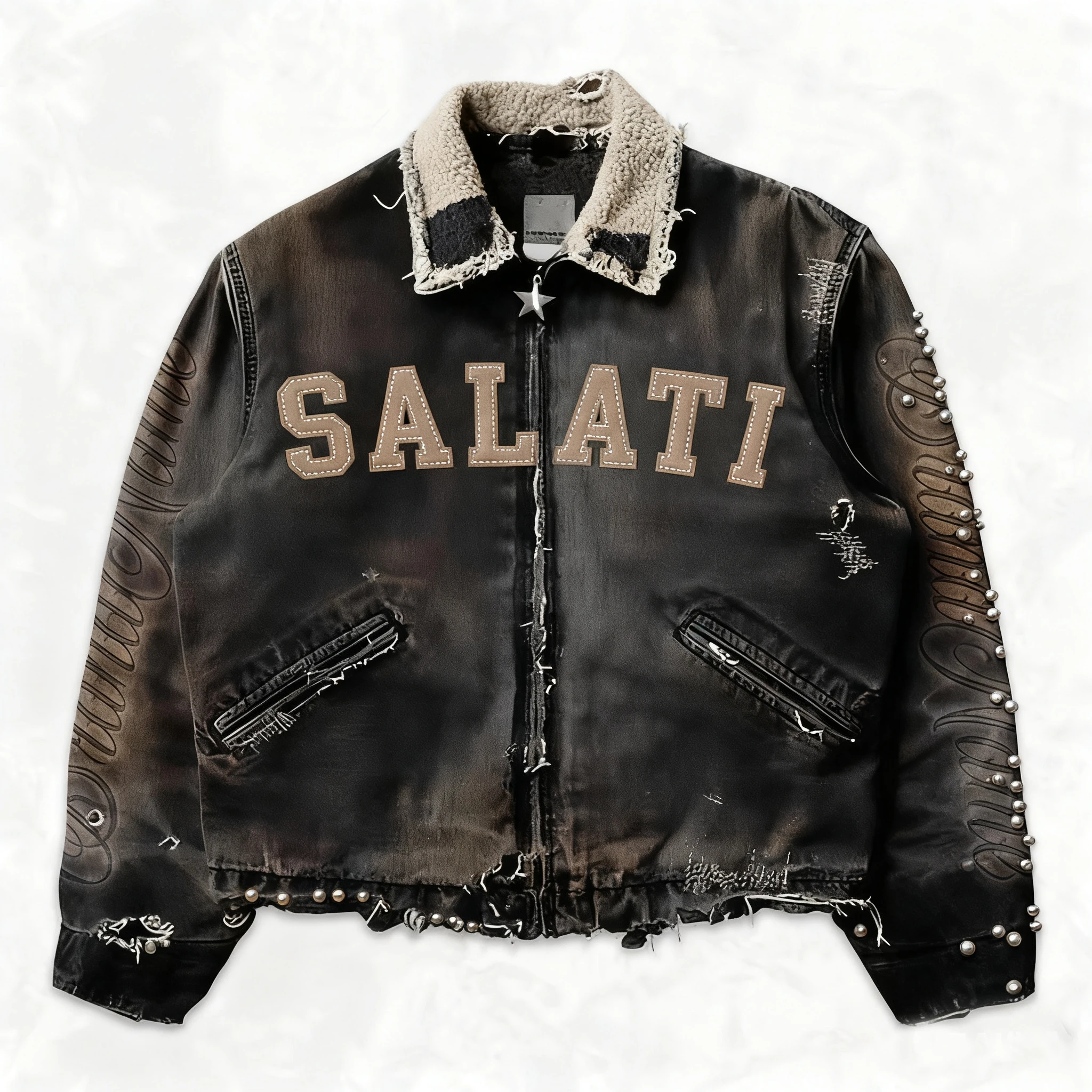 Custom Streetwear Vintage Distresssed Embroidery Men's Denim Jackets Canvas Baggy Zip up Work Jean Jackets Homme gallery 7