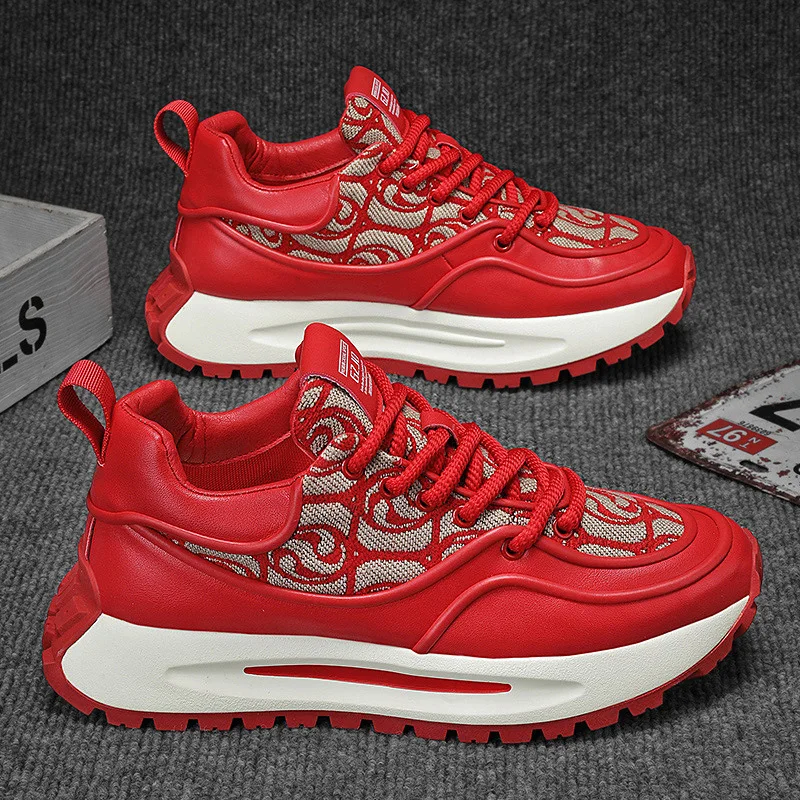 Men's Shoes Spring 2024 New Trend Thick Sole Increase Sports Casual Fashion Shoes Men Red