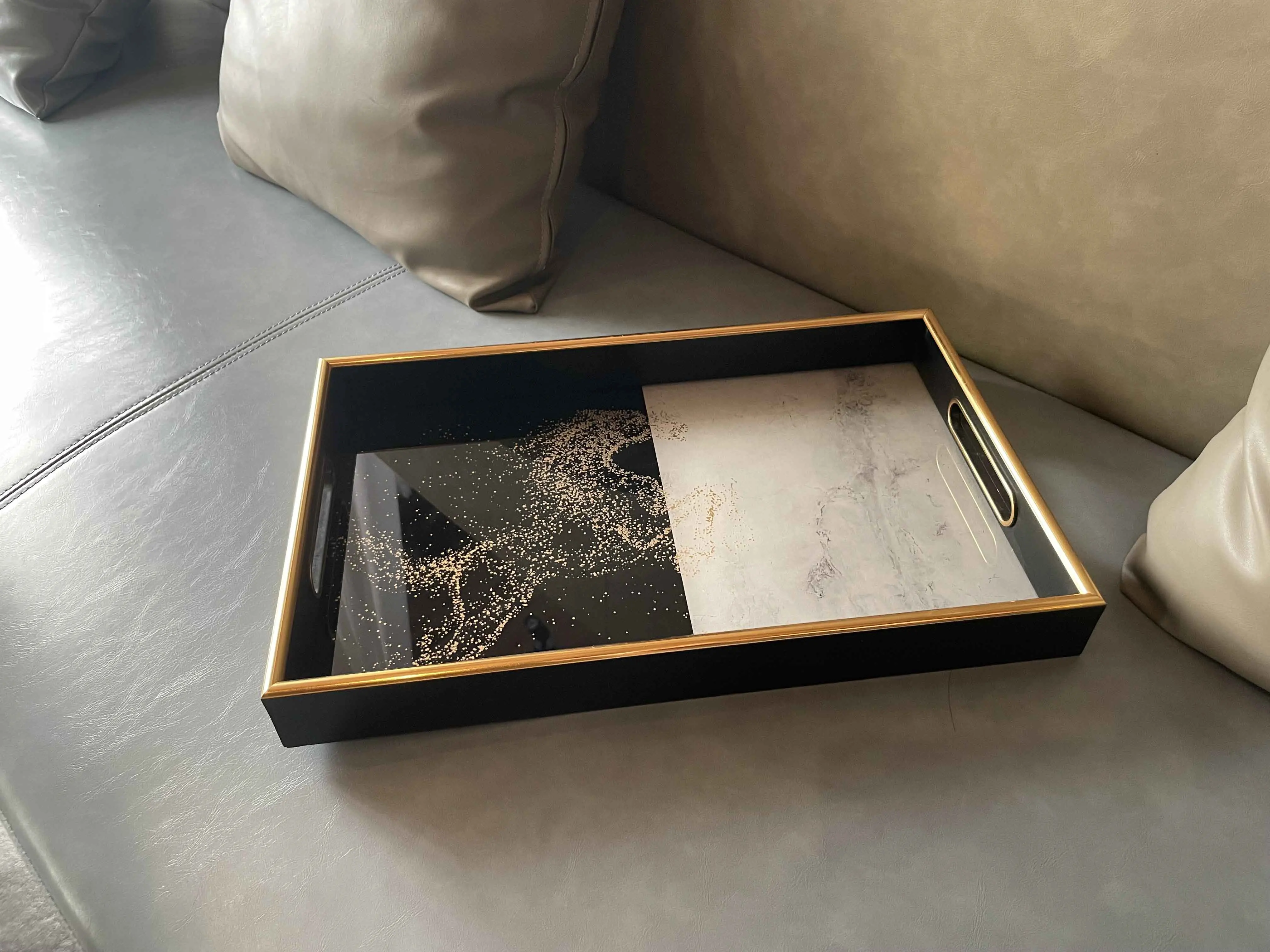 Большой лоток Заводская поставка любой дизайн под заказ УФ печать черный мрамор золотой декоративный