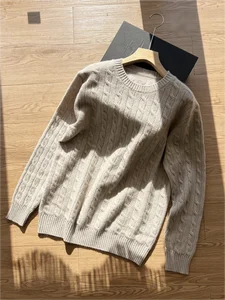 China V-Times Men's High-End Cashmere Sweater Neck Cable Knit Loose Thickened Full Sleeve Winter Knitted Base Layer