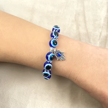 Braccialetti Evil Eye, Bracciale Nazar Religioso con Perline di Vetro da 10mm, Bracciale Turco Fatto a Mano con Occhio di Allah per Buona Fortuna