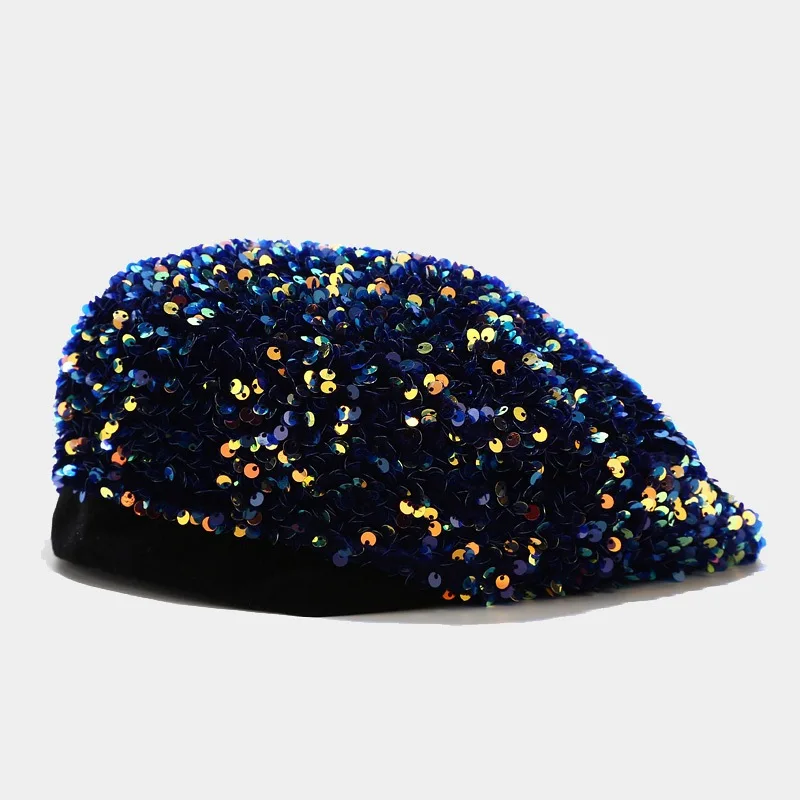 Hot Free People Sequin Berret Cap Glitter Coloured Gold  display picture 2