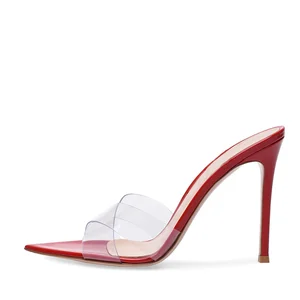 High Heel Red Sandals Nude Heels Ladies Black Stiletto Heel Summer Clear Shoes Women Open Pointy Toe Transparent PVC Mules