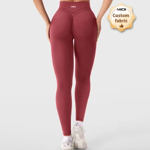 Custom Sample Women V Shape Gym Pants Fitness Activewear Solid Yoga Workout Pants High Waisted Yoga Leggings for Girl