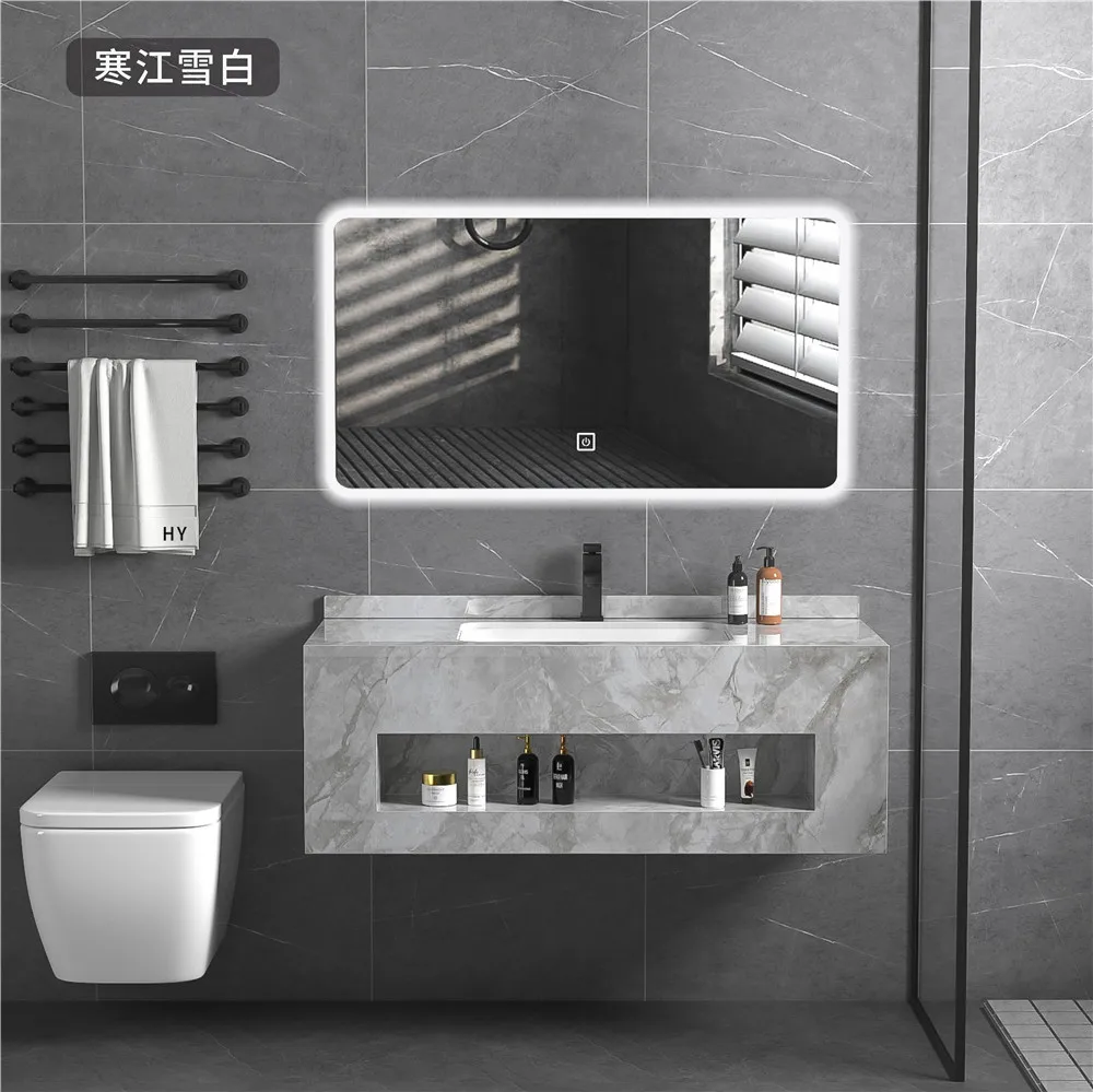 Artificial stone bathroom cabinet sanitary ware white marble slab vanity modern top double wall hung sink wash hand basin factory